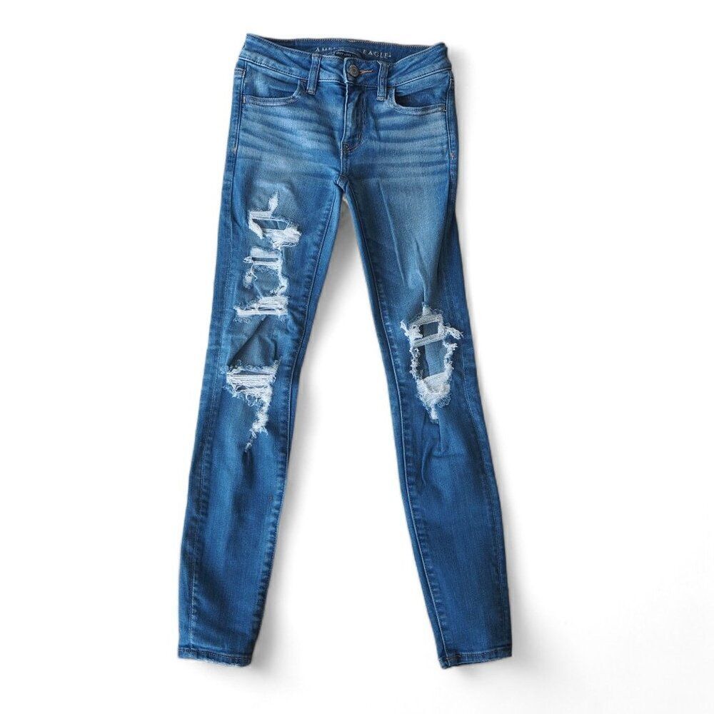 American Eagle NE(X)T Level Stretch Distressed‎ Medium Wash Jegging Jeans 00
